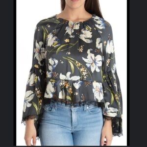 Cinq a Sept Avalon Dark Floral Peplum Anthropologie Size Small